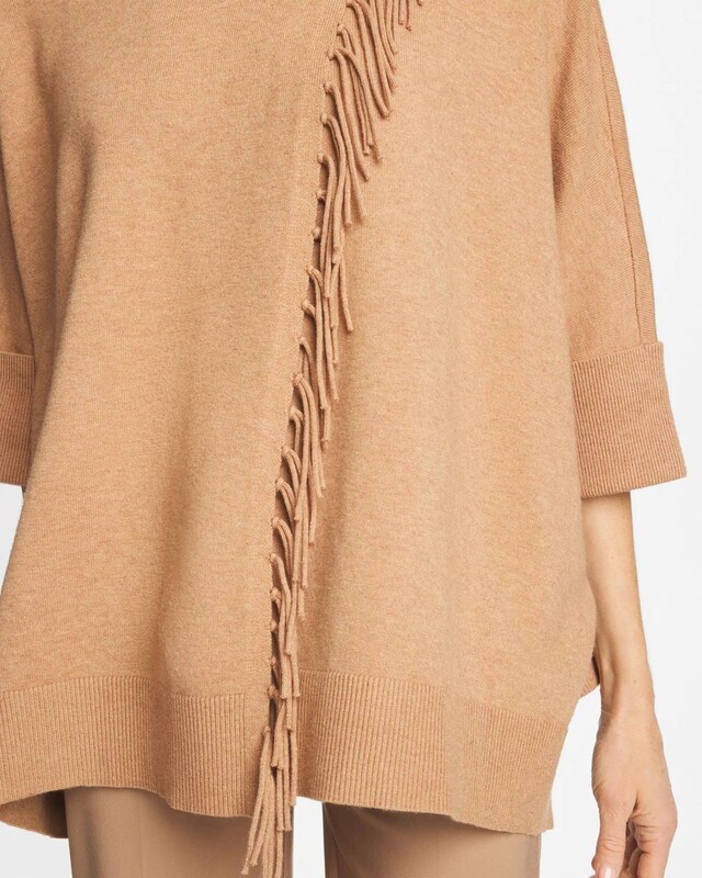 Cowlneck Knit Fringe Poncho - image 5
